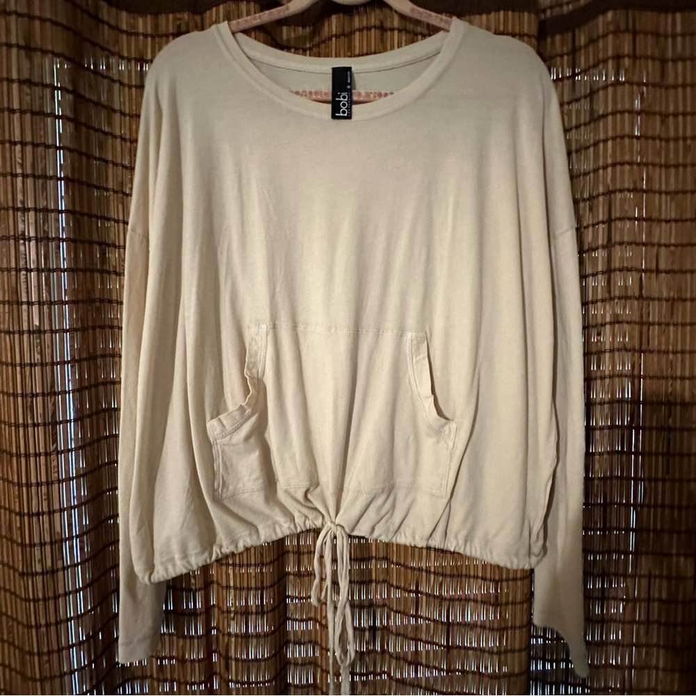 Bobi long sleeve drawstring top off white